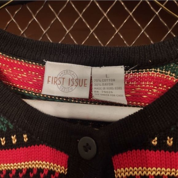 🎄 CHRISTMAS SWEATER 🎄 RED GREEN GOLD BLACK DROP SHOULDER CARDIGAN VINTAGE - Picture 4 of 4